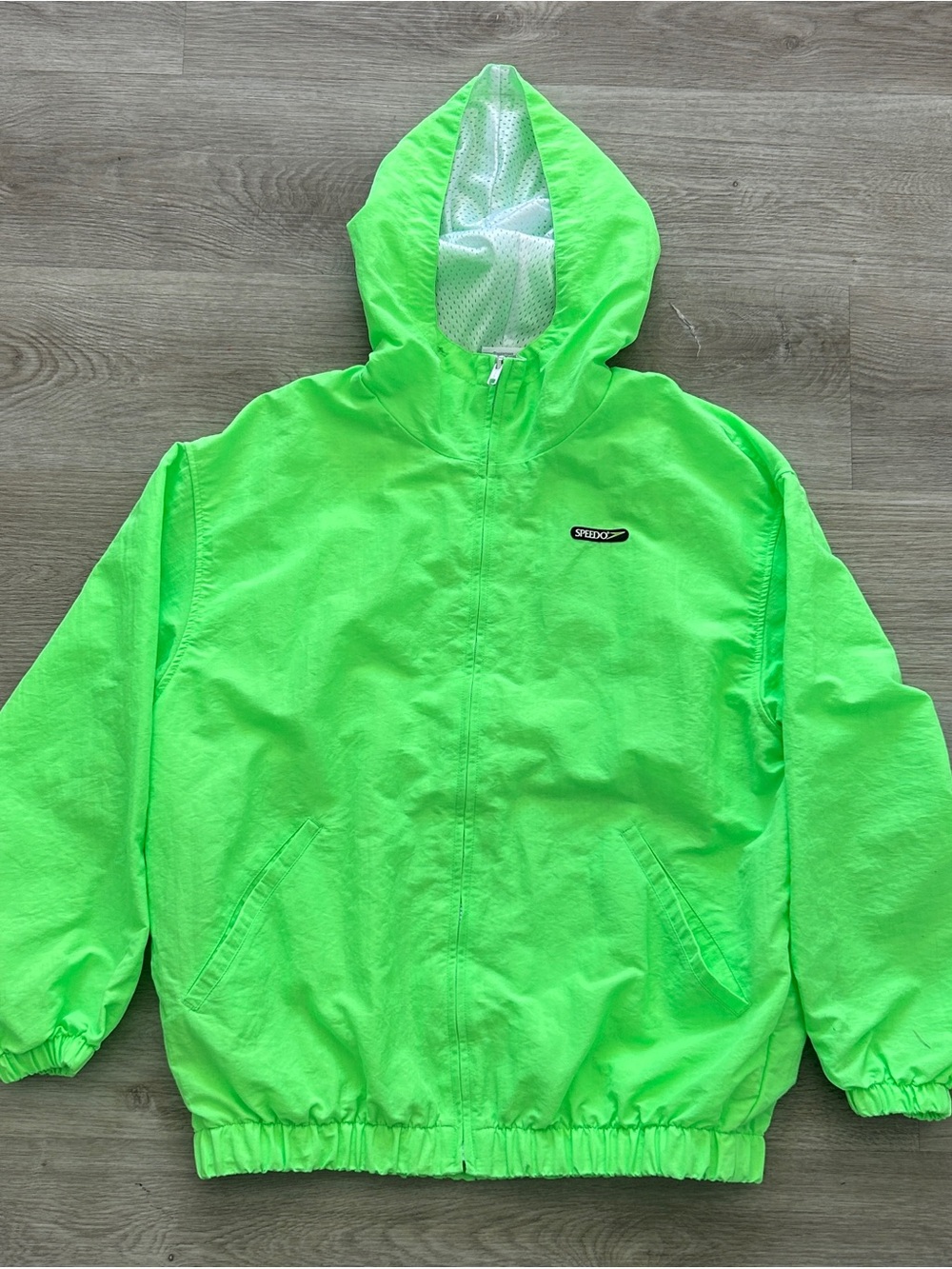 Vtg 90s Speedo Neon Green Zipper Windbreaker Jacket
